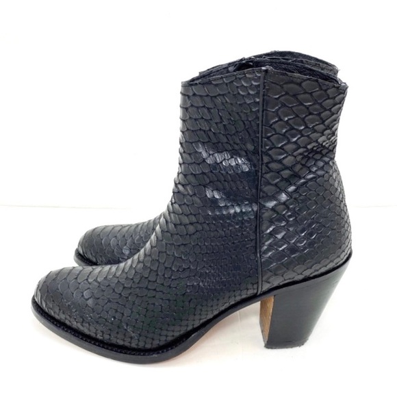 PENELOPE Chilvers Snakeskin Leather Western Moto Ankle Boot in Jet Black - Picture 5 of 9